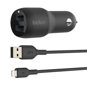 Cargador para coche doble USB-A de 24 W + cable USB-A a Lightning