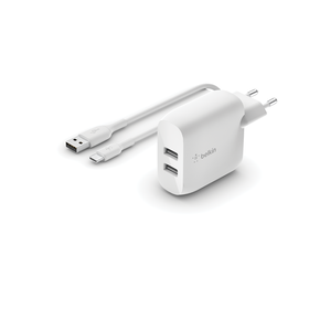 Cargador de pared doble USB-A de 24 W + cable USB-A a USB-C&reg;