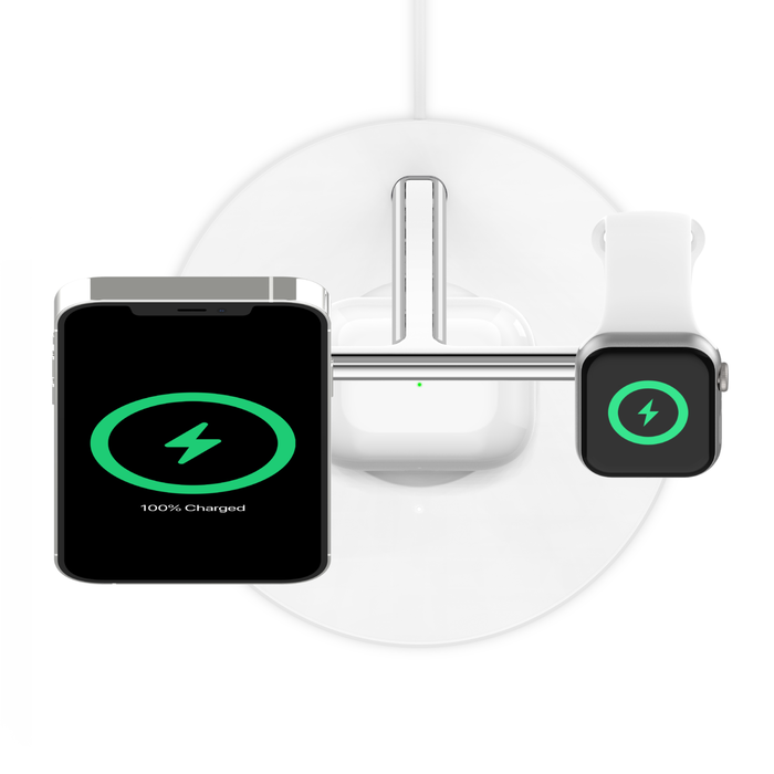 3-in-1 Wireless Charger with MagSafe 15W, White, hi-res