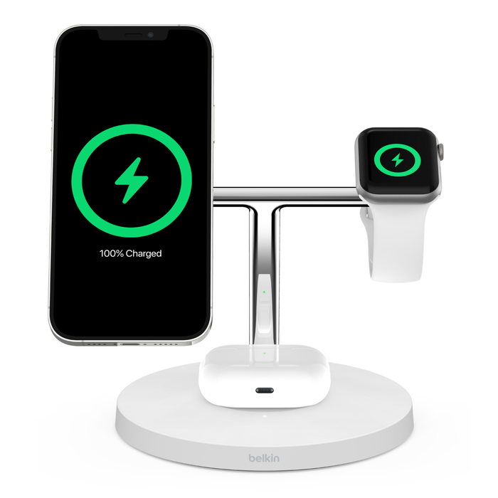 3-in-1 Wireless Charger with MagSafe 15W, White, hi-res