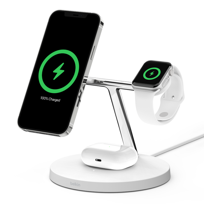 3-in-1 Wireless Charger with MagSafe 15W, White, hi-res